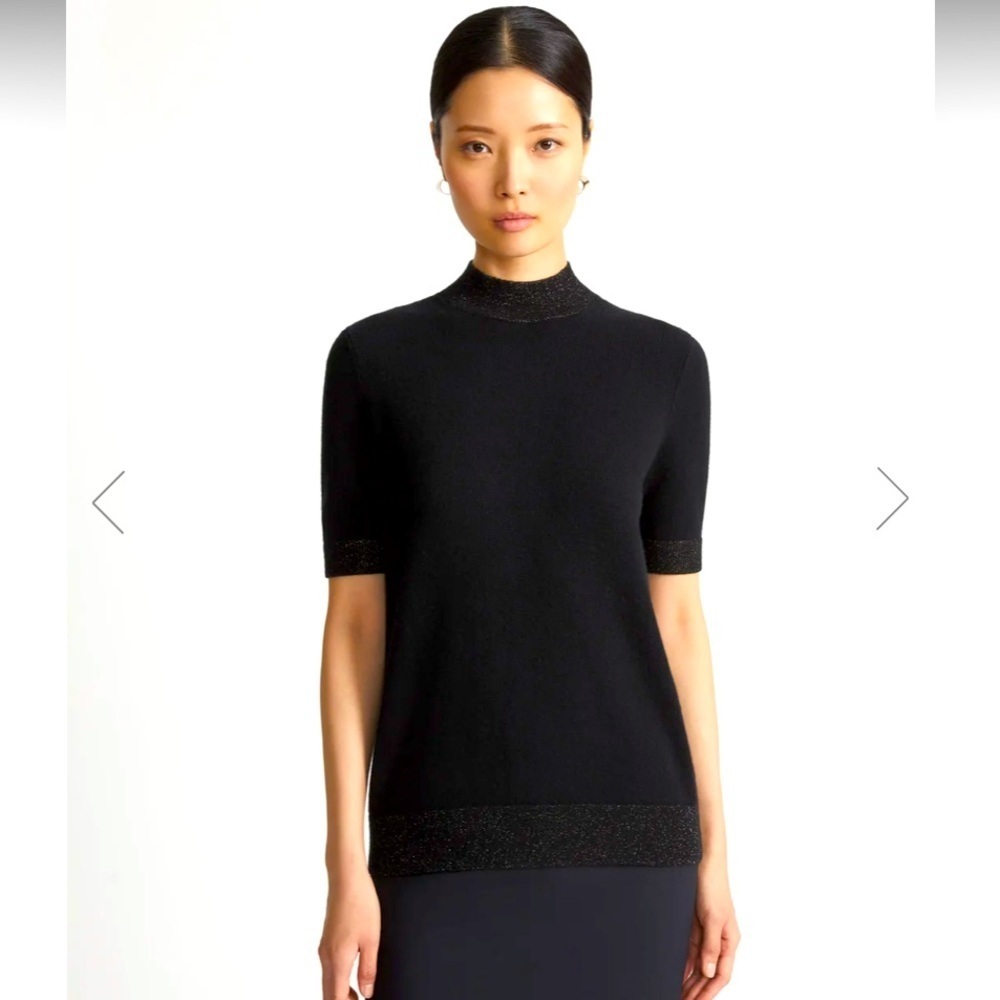 LAFAYETTE 148 cashmere black sparkle mock neck turtle sweater fall knit 560$